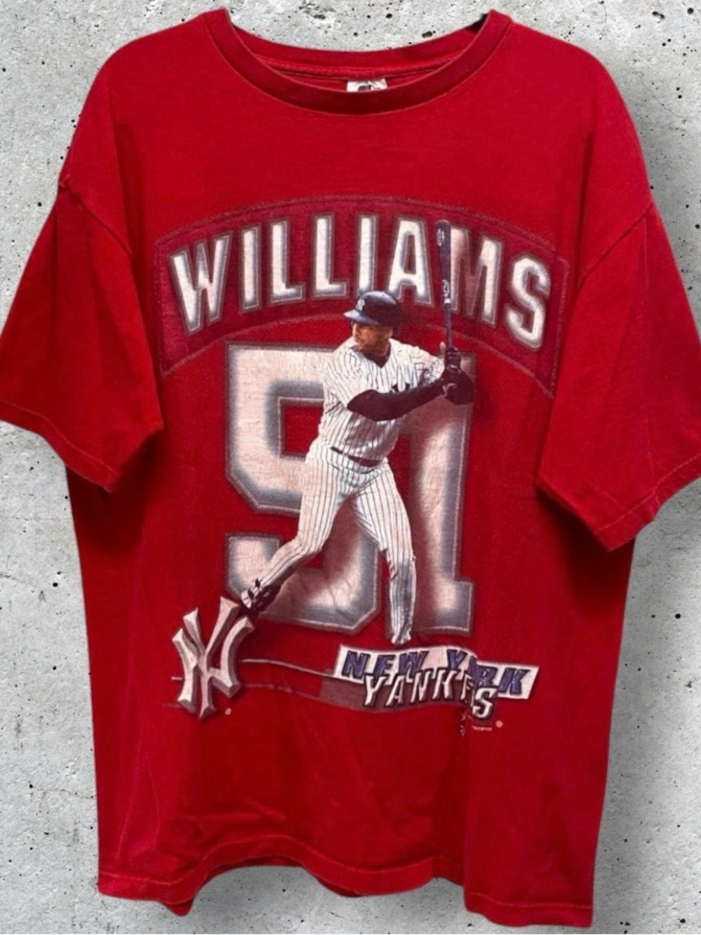 Vintage 1998 New York Yankees MLB Bernie Williams Starter Red T-Shirt // L
